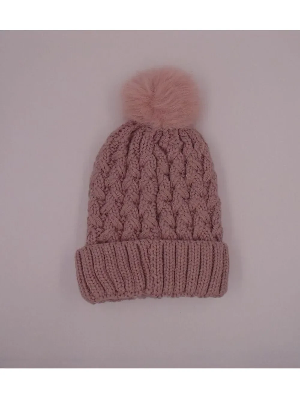 Page One Beanie Toque Pink Womens One Size Chunky Knit Lined 100% Acrylic Pom